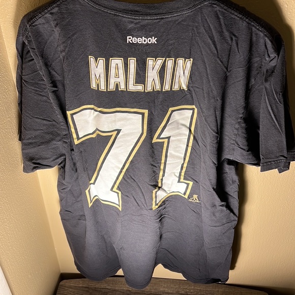 NHL Reebok Mens Penguins Stanley Cup Playoffs 2014 Malkin 71 Jersey Tee - Picture 4 of 5